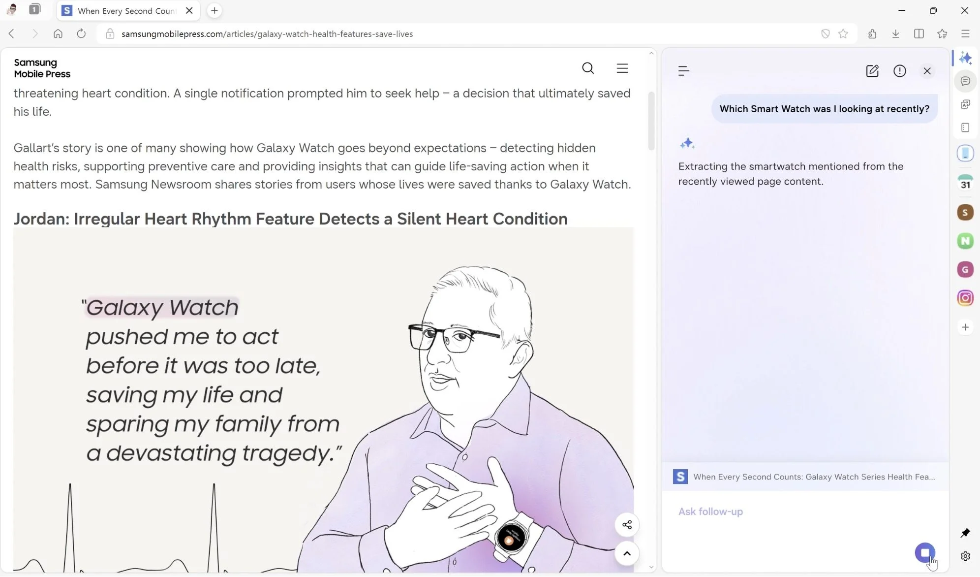 Samsung browser natural language search in browsing history